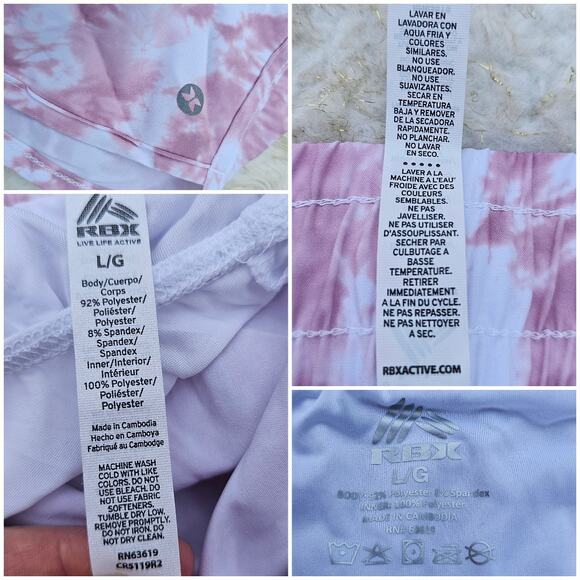 Pink Marbled Tie Dye Gym Shorts RBX Active Size L Stretch Lined Running EUC - Picture 1 of 5